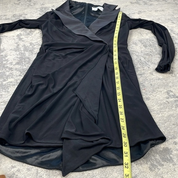 New Ieena Mac Duggal Jersey and Satin Wrap Mini Dress Black Blazer Suiting Sz 2 - Picture 10 of 13